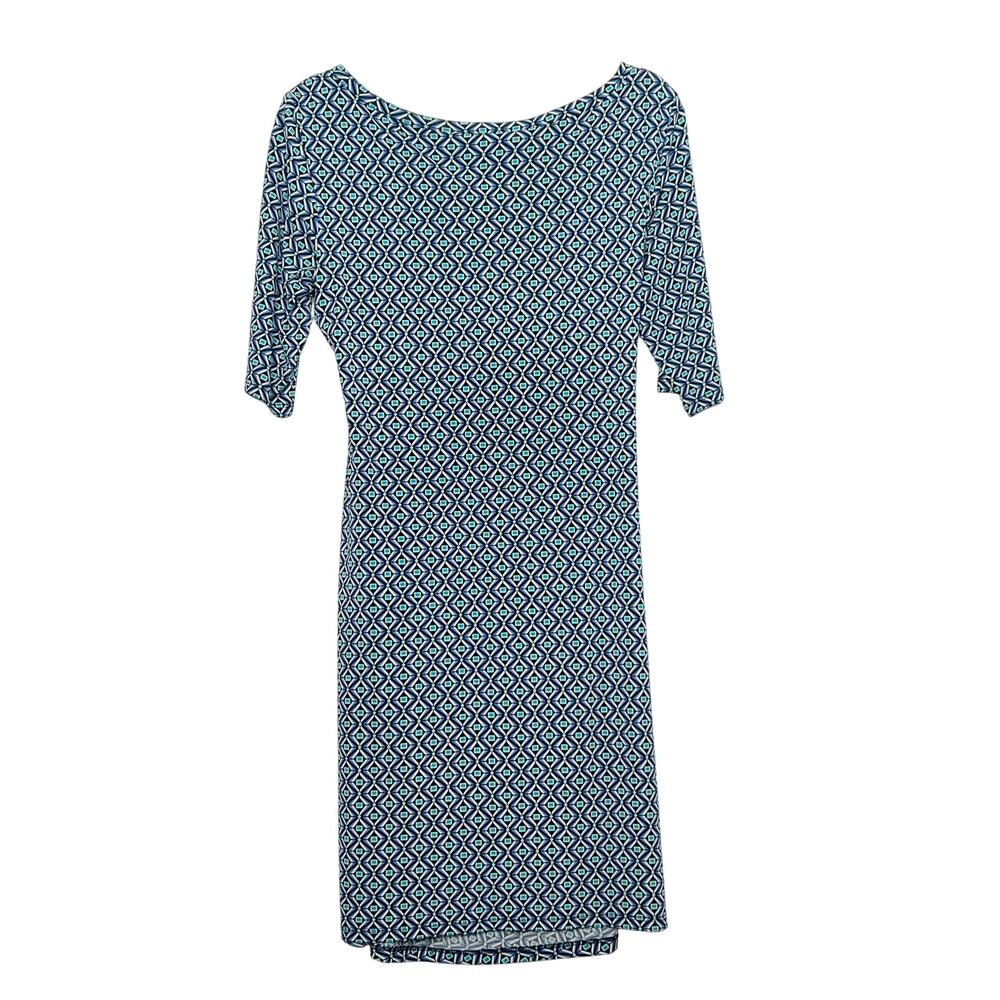 MSK Geo Print Knitted Mini Dress 3/4 Sleeve Boat Neck Blue Black Womens Size M/L - Picture 6 of 6